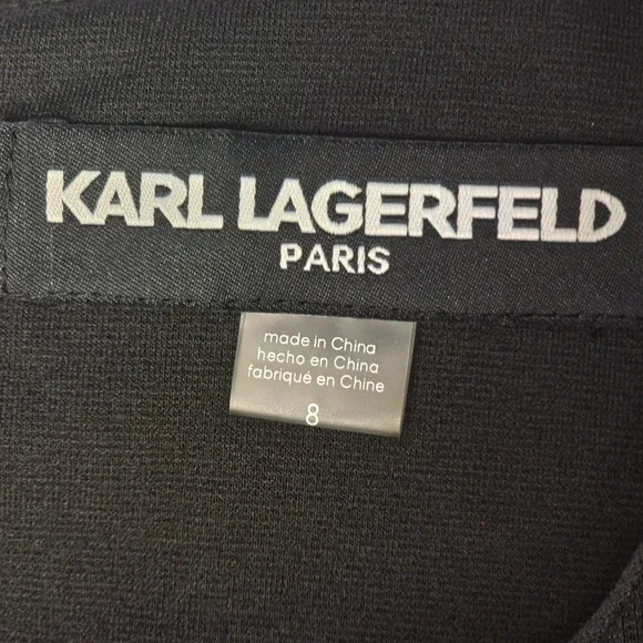 Karl Lagerfeld Paris Dress Womens 8 Black Asymmetrical Hem Puff Sleeve Midi NWT - Picture 6 of 8